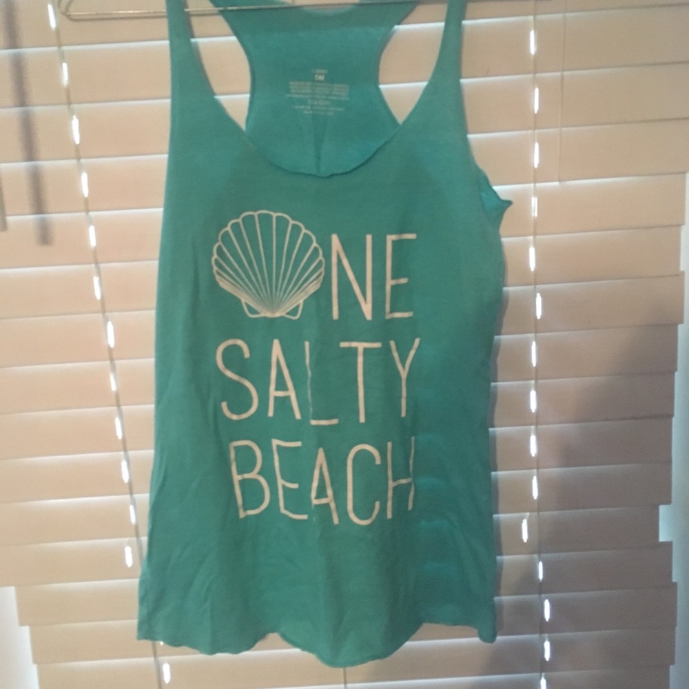One salty beach blue razor back tank top